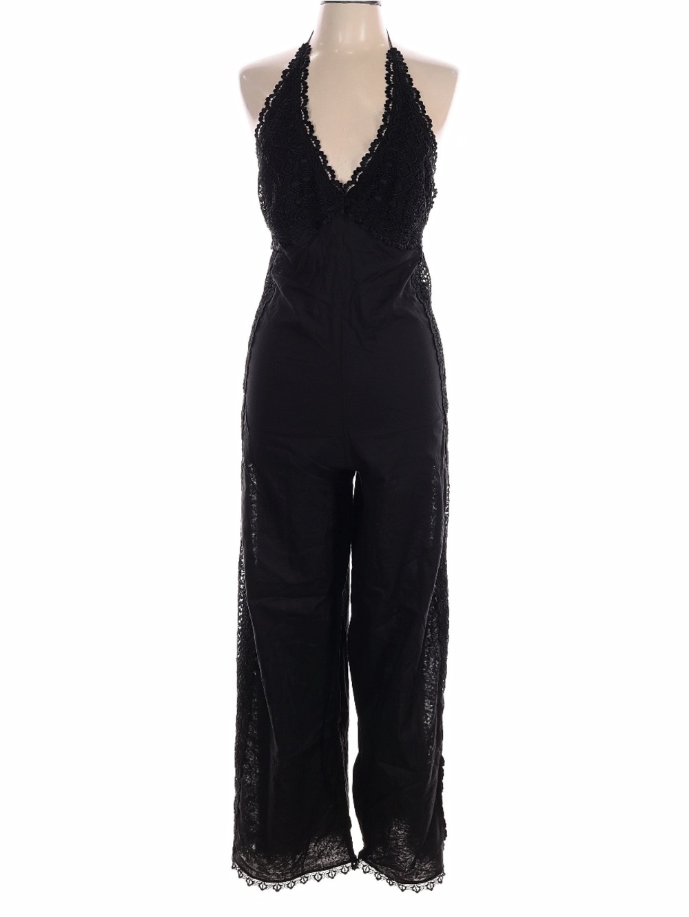 Charo Ruiz Ibiza Black Lace Halter Wide Leg Jumpsuit Size L NWOT